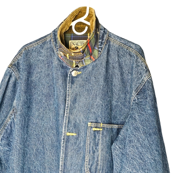 Vintage Y2K Nautica Barn Field Denim Corduroy Full Zip Plaid Liner Coat Sz L - Picture 4 of 16